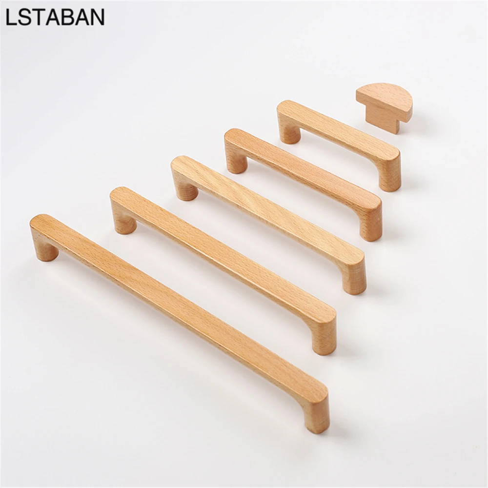 Furniture Handles Kitchen Door Handles Nordic Wooden Cabinet Handles Solid Wood Furniture Kitchen Door Handle Wardrobe Cupboard Drawer Knobs Hardware Round Pull Handle