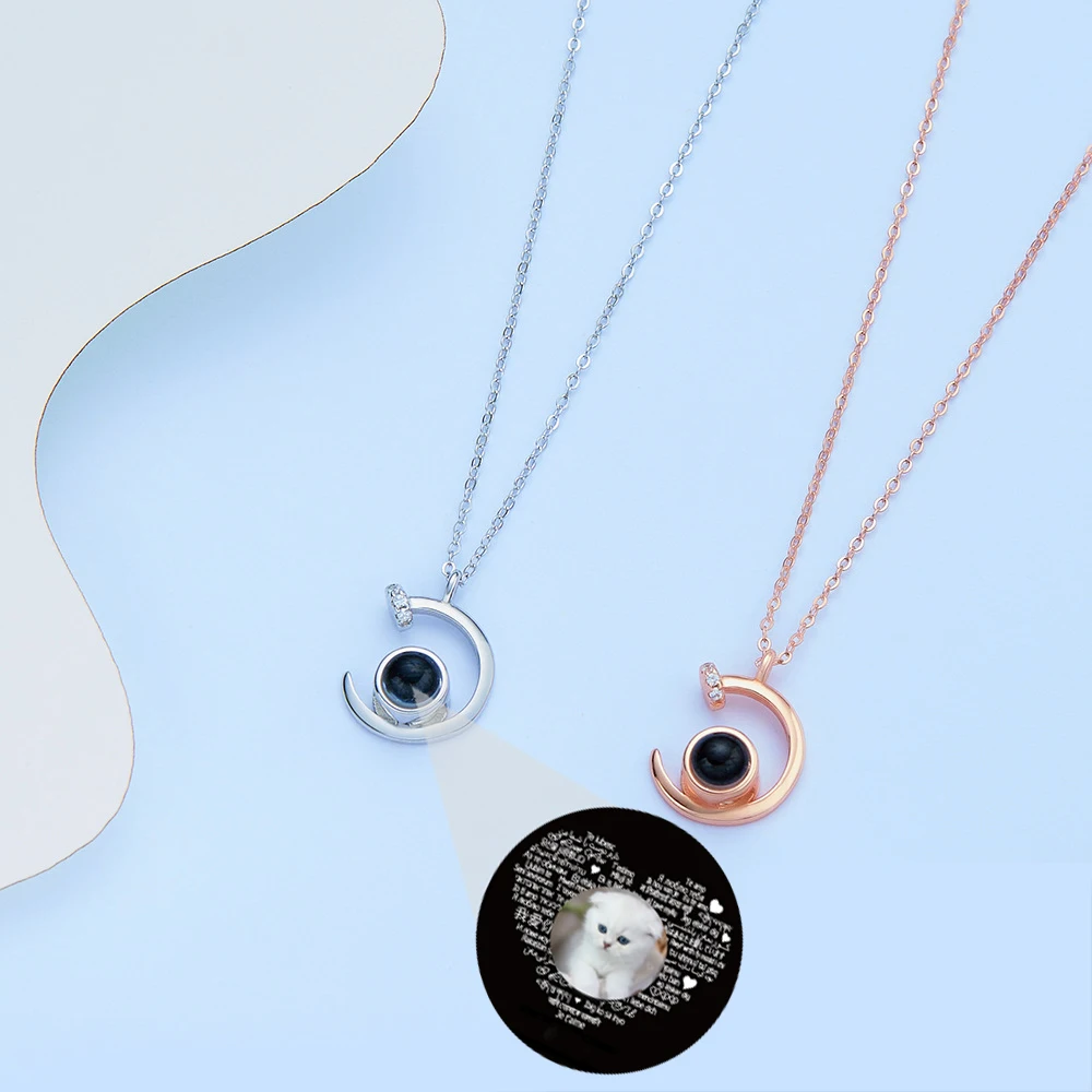 925 Silver Photo Projection Necklace For Women Personalized Custom Nail Moon Pendant With Picture Exquisite Gifts For The Loved
