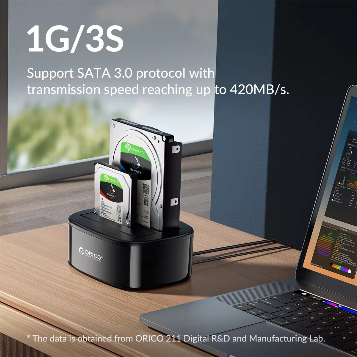 ORICO 듀얼 베이 하드 드라이브 도킹 스테이션, 2.5/3.5인치 HDD SSD USB 3.0 - SATA 하드 드라이브 도크, 최대 36TB, 12V3A 전원