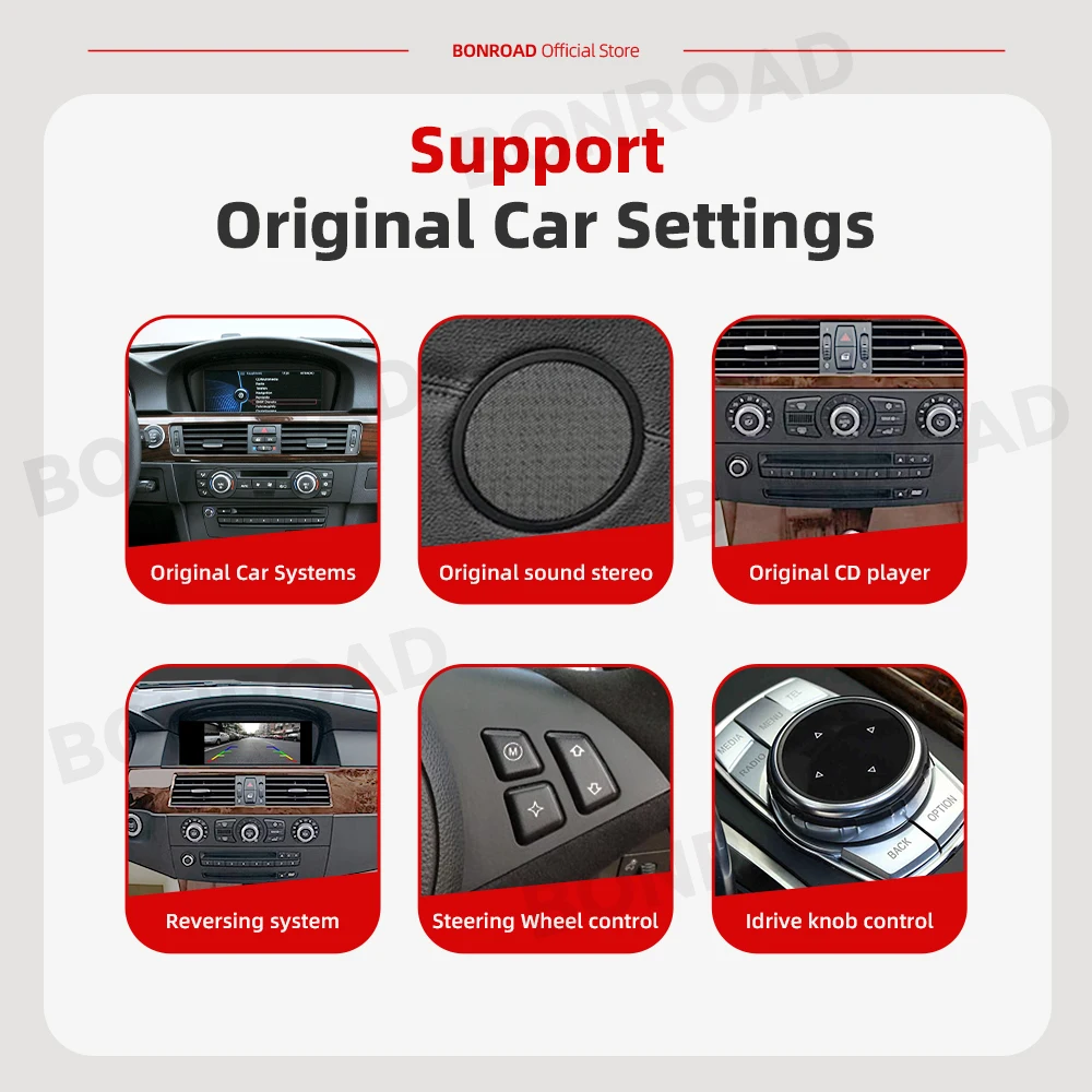 BONROAD 무선 카플레이 안드로이드 오토 차량 멀티미디어 라디오 BMW 5 3 시리즈 E60 E61 E62 E63 E90 E91 E92 E93 M3 CCC CIC 모니터용