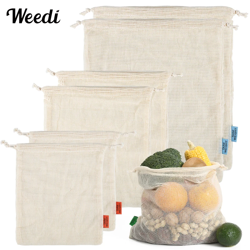 Eco-Friendly Reusable Organic Cotton Produce Bags - Set of 3/5/10