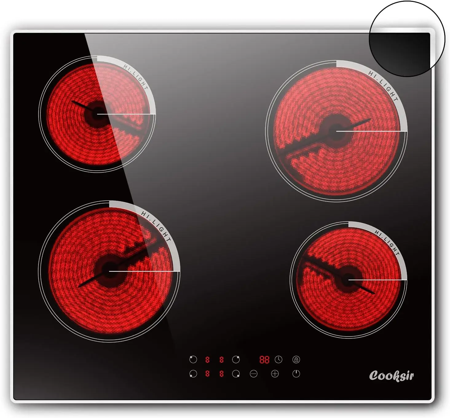 Cooksir Glass Ceramic Hob 4 Plates, 60 cm Built-in Hob, Self-Sufficient, 6000 Watt, Stainless Steel Frame, 220 V, No Plug