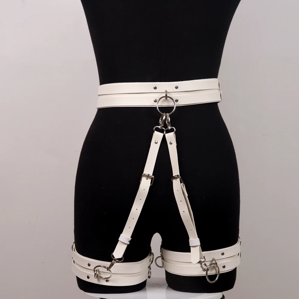 Sexy Lingerie Women Body Harness With Handcuffs Bdsm Leather Goth Garters Strap Harajuku Sword Belt Erotic Stockings Accessories