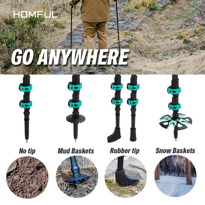 Homful Nordic 195g/pc Trekking poles Walking sticks Alpenstock Telescopic ultralight  Premium Carbon Adjustable with Quick Lock 3