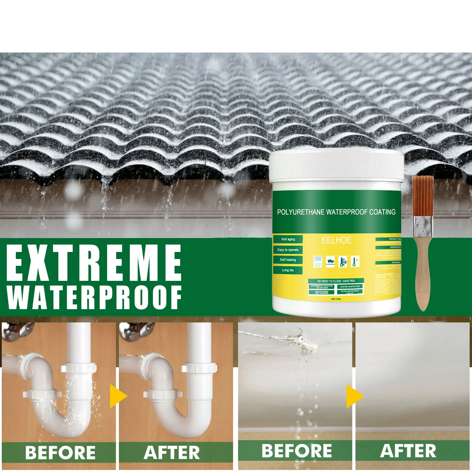 Eelhoe 100g Invisible Waterproof Glue Coating Sealant Agent With Brush Leak-Free Roof Bathroom Adhesive Wall Crack Repair Glue