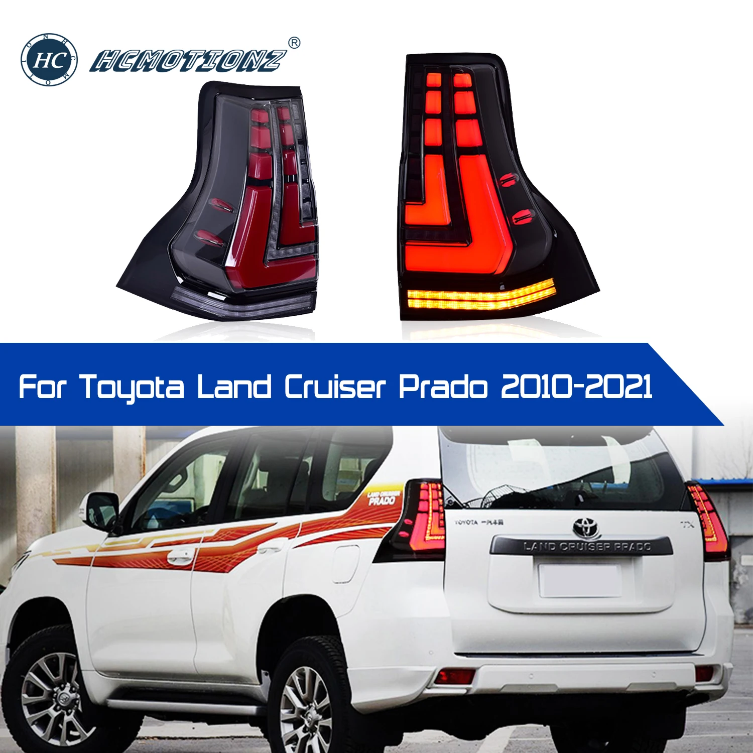 HCMOTIONZ Tail Lights for Toyota Land Cruiser Prado 4th Gen GX460 J150 2010-2021 Car Styling Back Lamps DRL LED Rear Lights