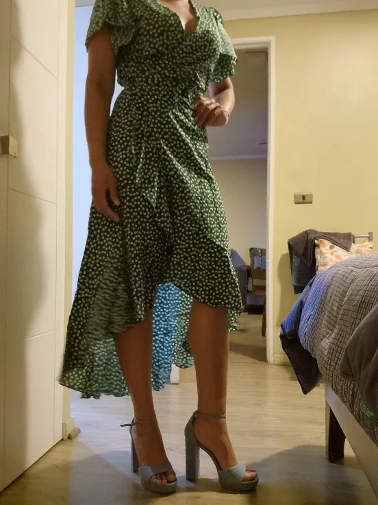 Summer Beach Maxi Dress Women Floral Print Boho Long Chiffon Dress Ruffles Wrap Casual V-Neck Split Sexy Party Dress Robe Femme photo review