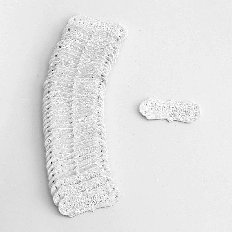 Leather Tags 50Pcs 16*41mm PU Lace Embossing Discoloration Unique Design Handmade Labels Sewing Craft DIY Knitting