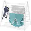 Compact white drying rack, 6"L x 26"W x 51.5"H. Freestanding and foldable for space-saving indoor use. 6