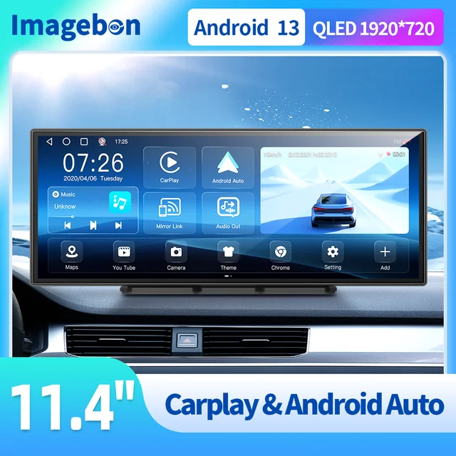 New Imagebon 11.4" W70N Android 13 Wireless CarPlay & Android Auto QLED Dash Cam GPS WiFi AUX 24h Park Monitor Car Camera DVR