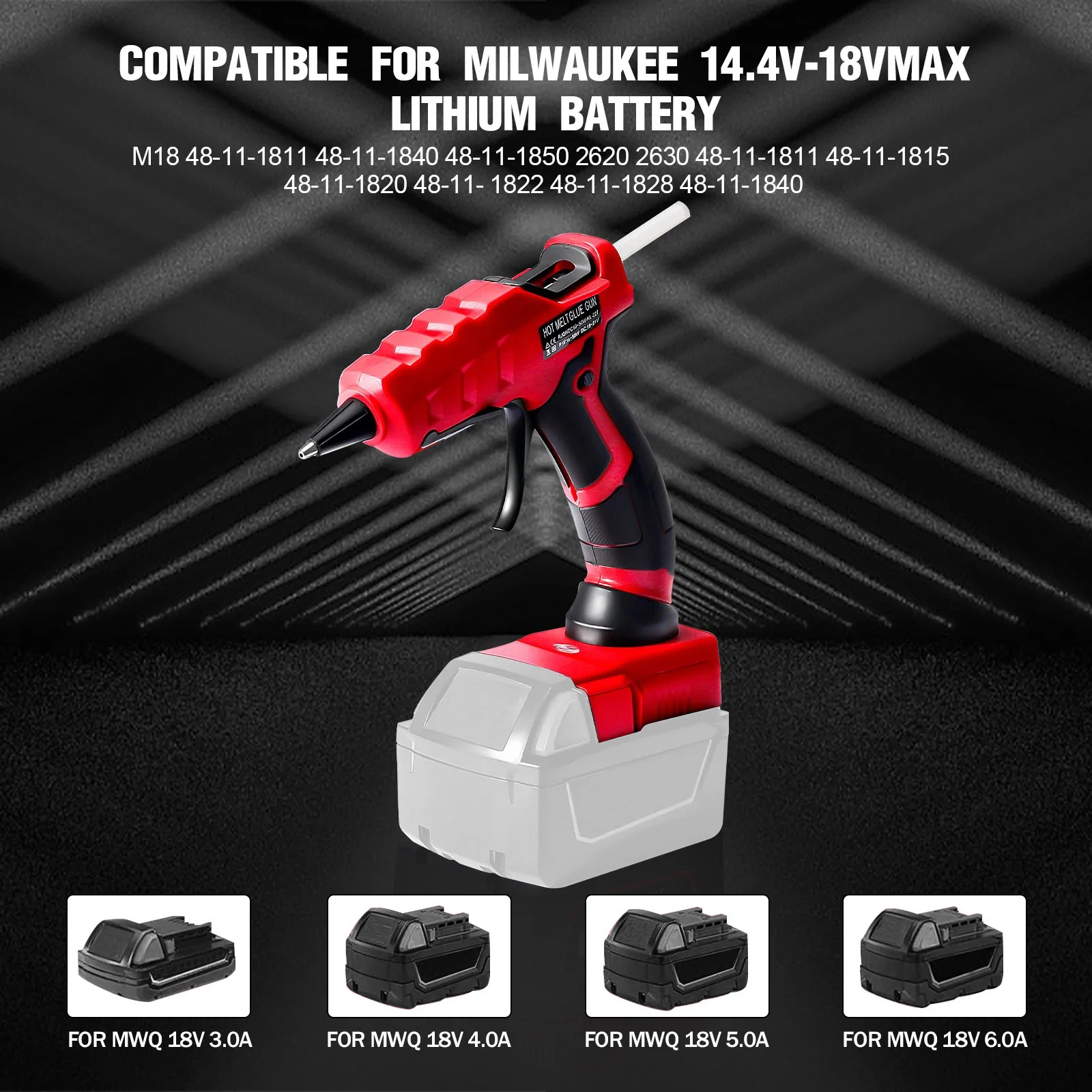 50W Cordless Hot Melt Glue Gun with 30Pcs 7mm Glue Sticks Repair DIY Tool Fit for Milwaukee/Dewalt/Makita 18V Li-ion Battery 2