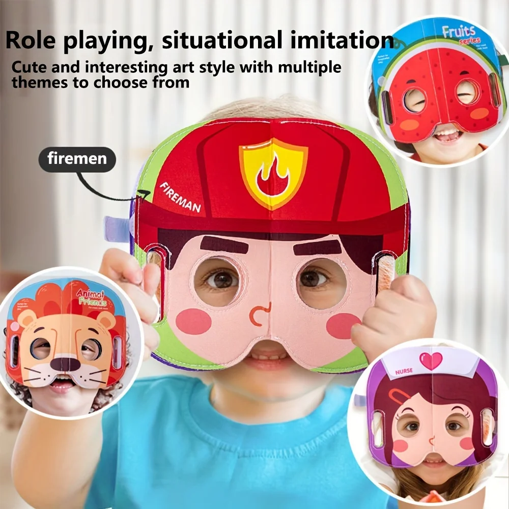 Mask Cloth Book Baby Toy, Animal Fruit Character Role-Playing, Pretend Play Cognitive Learning Toy, Birthday Christmas Gift 3
