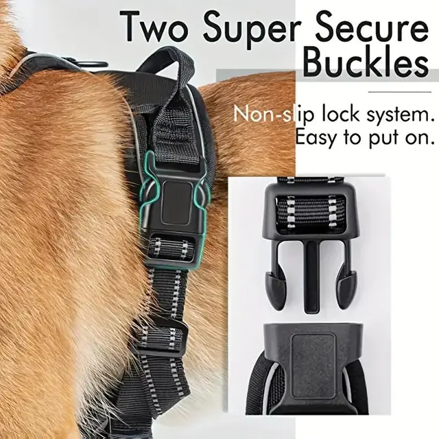 Dog Harness No Pull with 2 Leash Clips, Adjustable Soft Padded, Reflective Oxford No Choke Pet Vest with Easy Control Handle 3