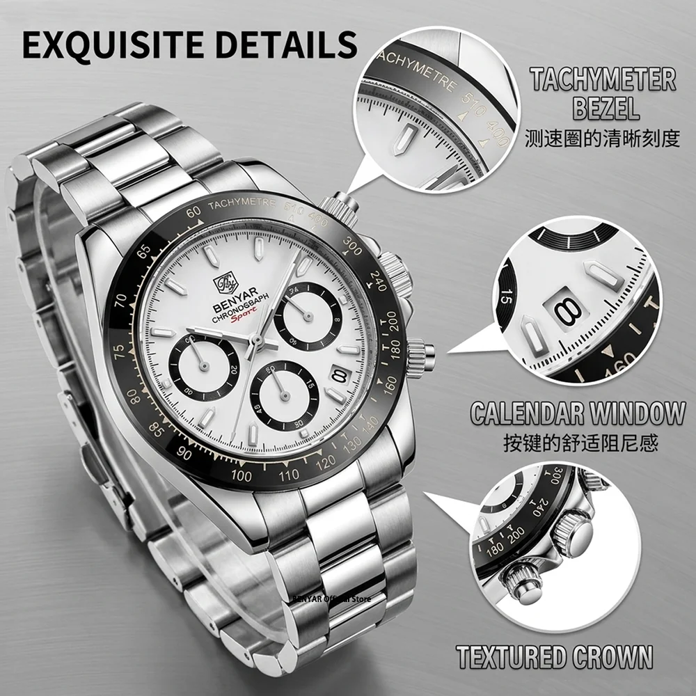 BENYAR Chronograph Sport Stainless Steel Quartz Watch thumbnail 5