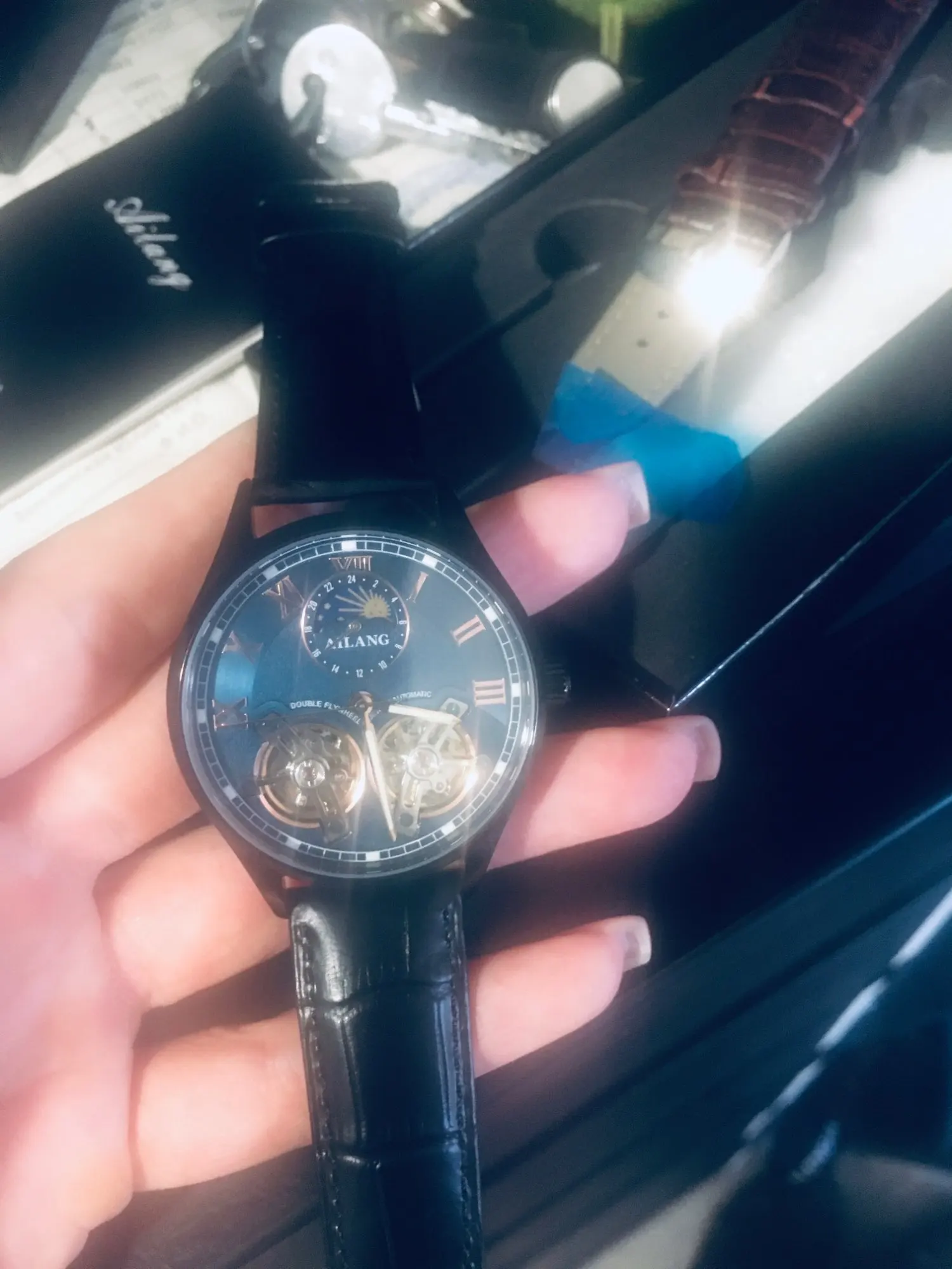 AILANG Original design watch men's double flywheel automatic mechanical watch fashion casual business men's clock Original