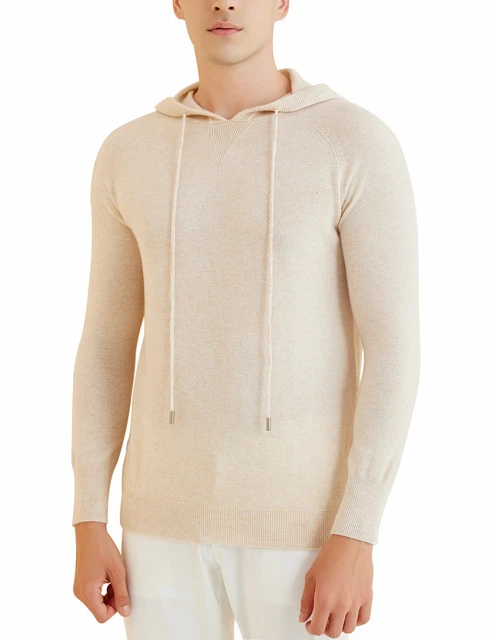 Pull à capuche en tricot à manches longues pour hommes, 100% laine