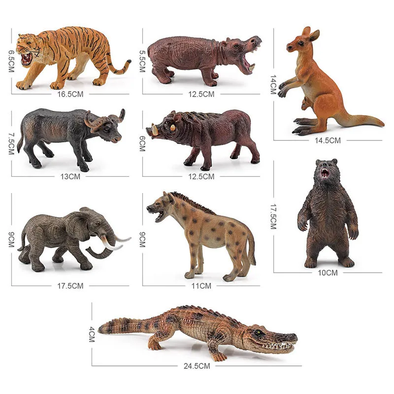 Simulation African Wildlife Kangaroo Elephant Buffalo Tiger Animals Action Figures Wild Boar Bear Hippo Crocodile Figurine Toys