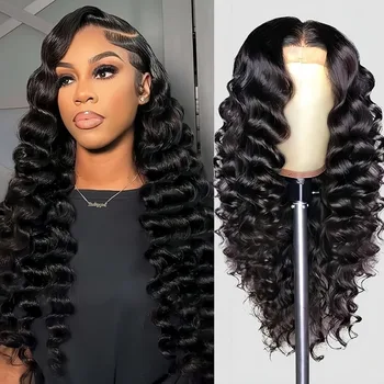 250% Density 4x4 Deep Wave Brazilian Human Hair Wig Brazilian #1B Wear and Go Glueless HD Transparent Lace Pre Plucked Baby Hair 1