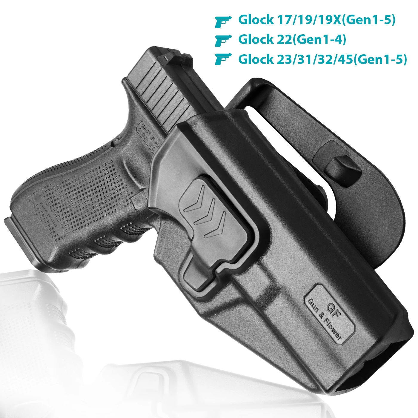 Glock 17 Holster Polymer OWB Fits G17/19/31/32(Gen1-5), G22/23 (Gen 1-4), G19x/44/45 Open Carry Holster Level II Retention