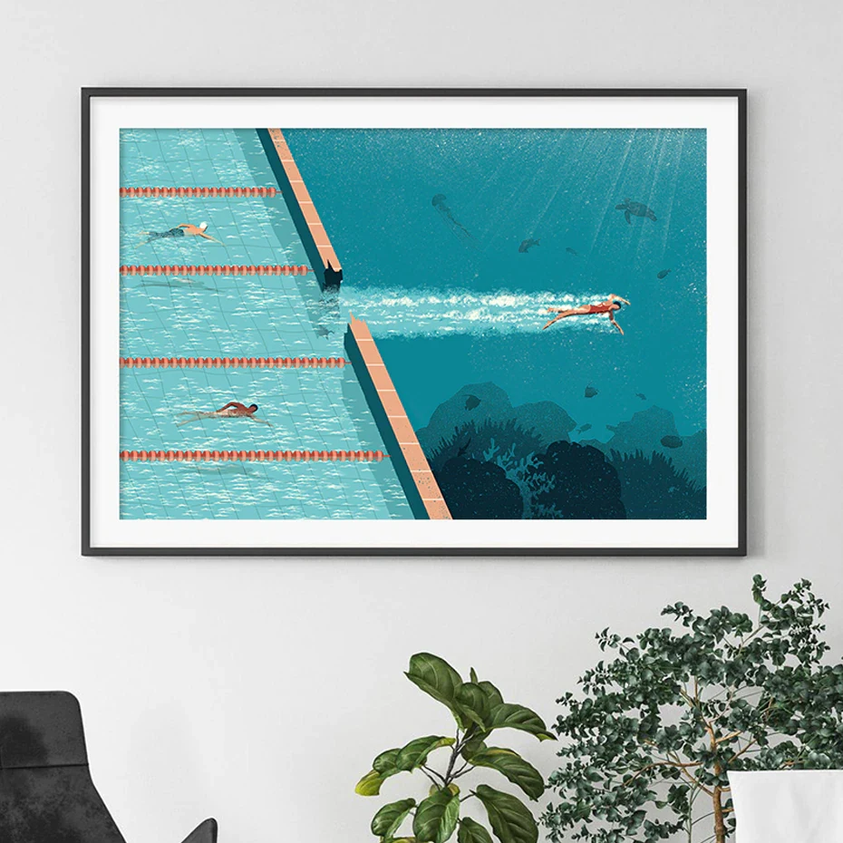 Abstract Creative Swimming Pool Inspiring Poster Minimalist Canvas Paintings Print Wall Art Pictures Kids Room Home Decoration