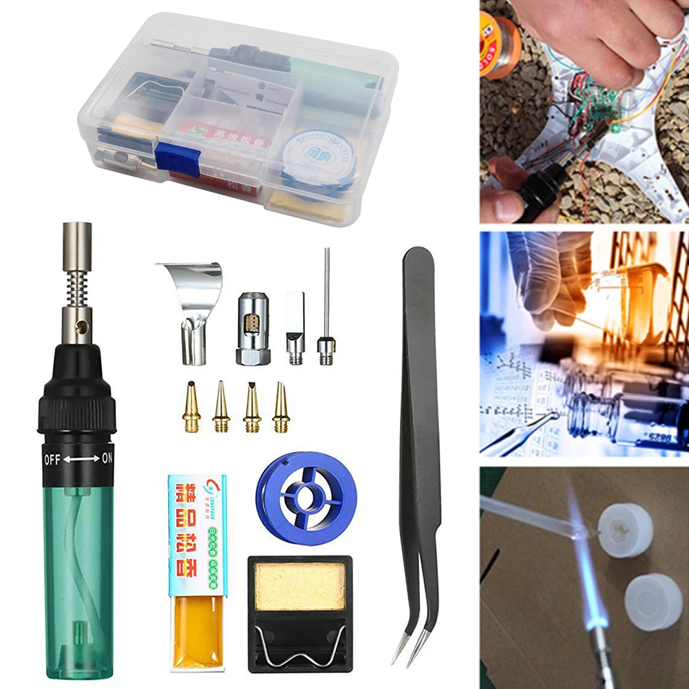 13Pcs Saldatore A Gas Cordless Butano Torch Welding Pen 1300 °C Bruciatore Regolabile Mini Saldatore Butano