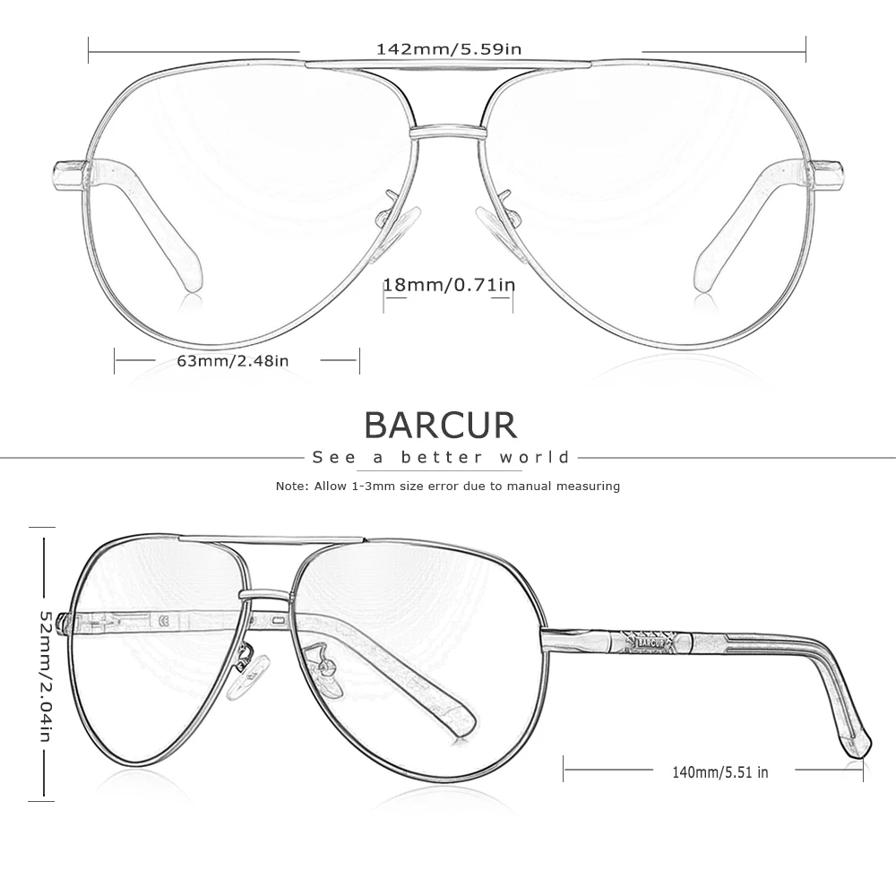 BARCUR 편광 선글라스, UV400 보호, 운전 선글라스, 여성 남성