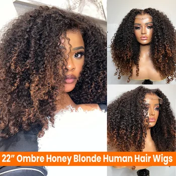 Ombre Brown Wear Go Human Hair Wigs Pre-Styled Layered Cut Kinky Curly Wig HD 7x5 Glueless Pre-Cut Wig for Quick Installation 1