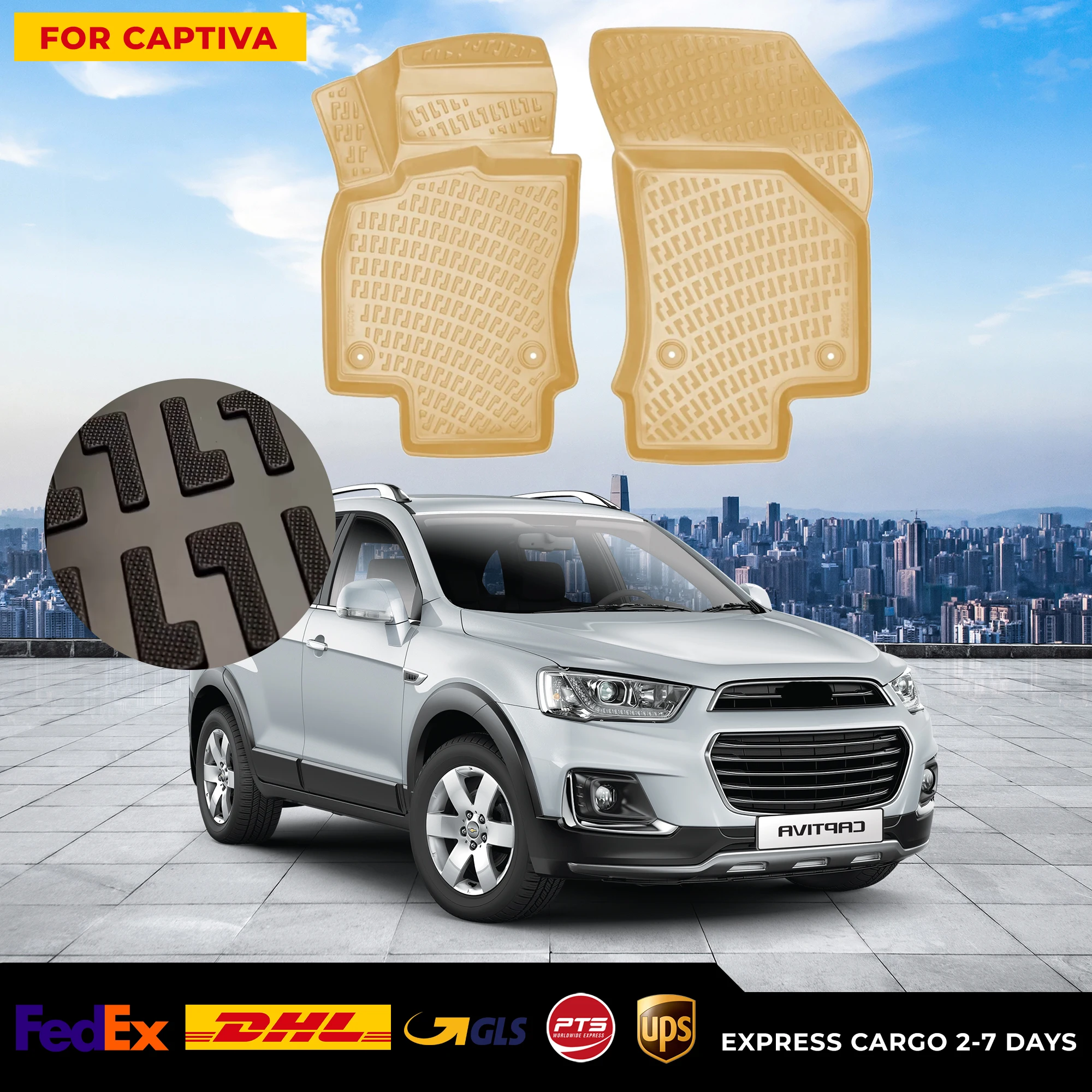 

3D Car Floor Liner For Chevrolet Captiva Beige Waterproof Special Foot Pad Fully Surrounded Mat Accessories Rugs Nonslip