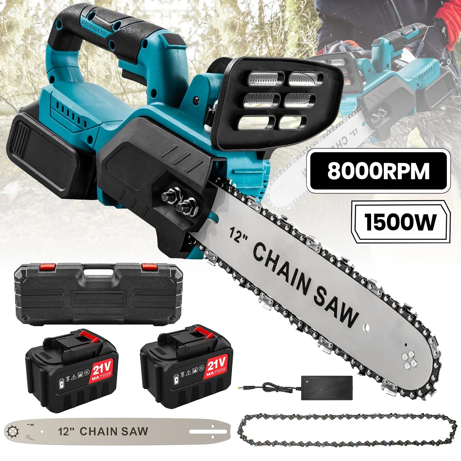 Motosierra Eléctrica Sin Escobillas 18V Compatible Con Baterías Makita - 2000W, Incluye Maletín Y Aceitera