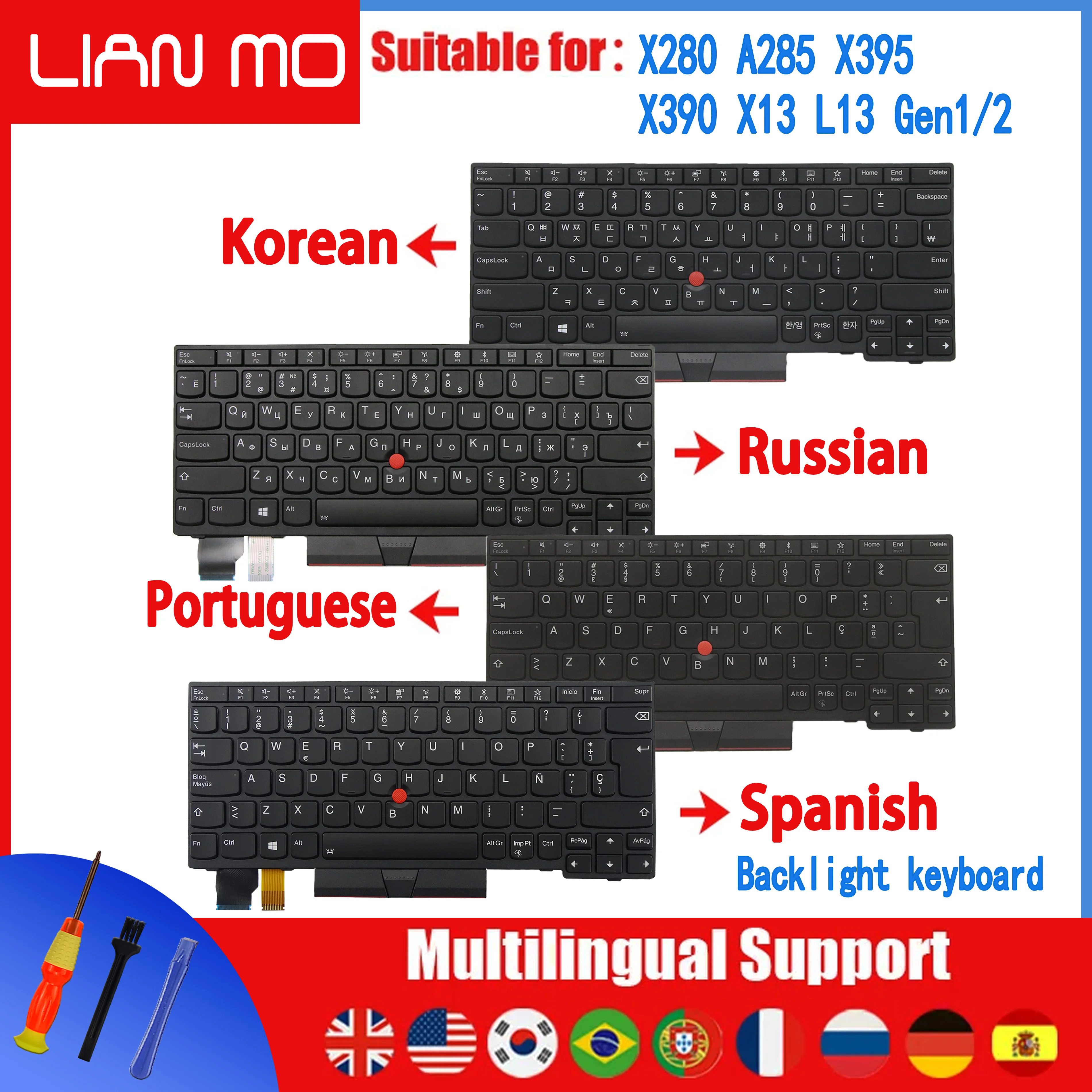Lian mo Teclado de Substituição para Lenovo Thinkpad X280 X390 X395 X13 L13 com sem Trackpoint Retroiluminado 01yp000 01yp040 01yp080 01yp120 01yp160 01yp200 01yp021 01yp061 01yp101 01yp141 01yp181 01yp221