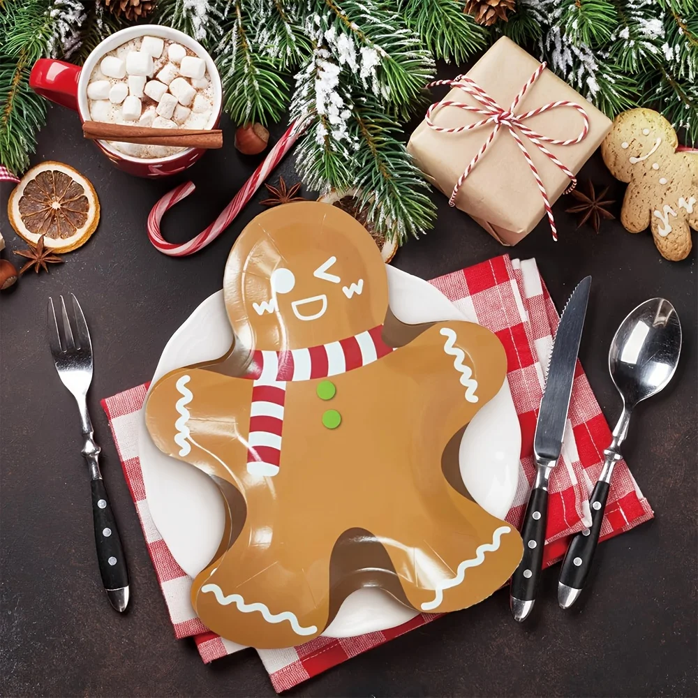 10 Piece Paper Plate Set Gingerbread Man Shaped Disposable Plates Perfect for Christmas Thanksgiving Holiday Celebrations
