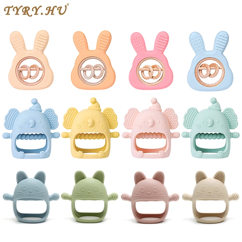 

TYRY.HU Baby Silicone Teether Toys Cute Rabbit Elephant Shape Teether Gum Pain Relief Teether Toys Children Sensory Puzzle Toys