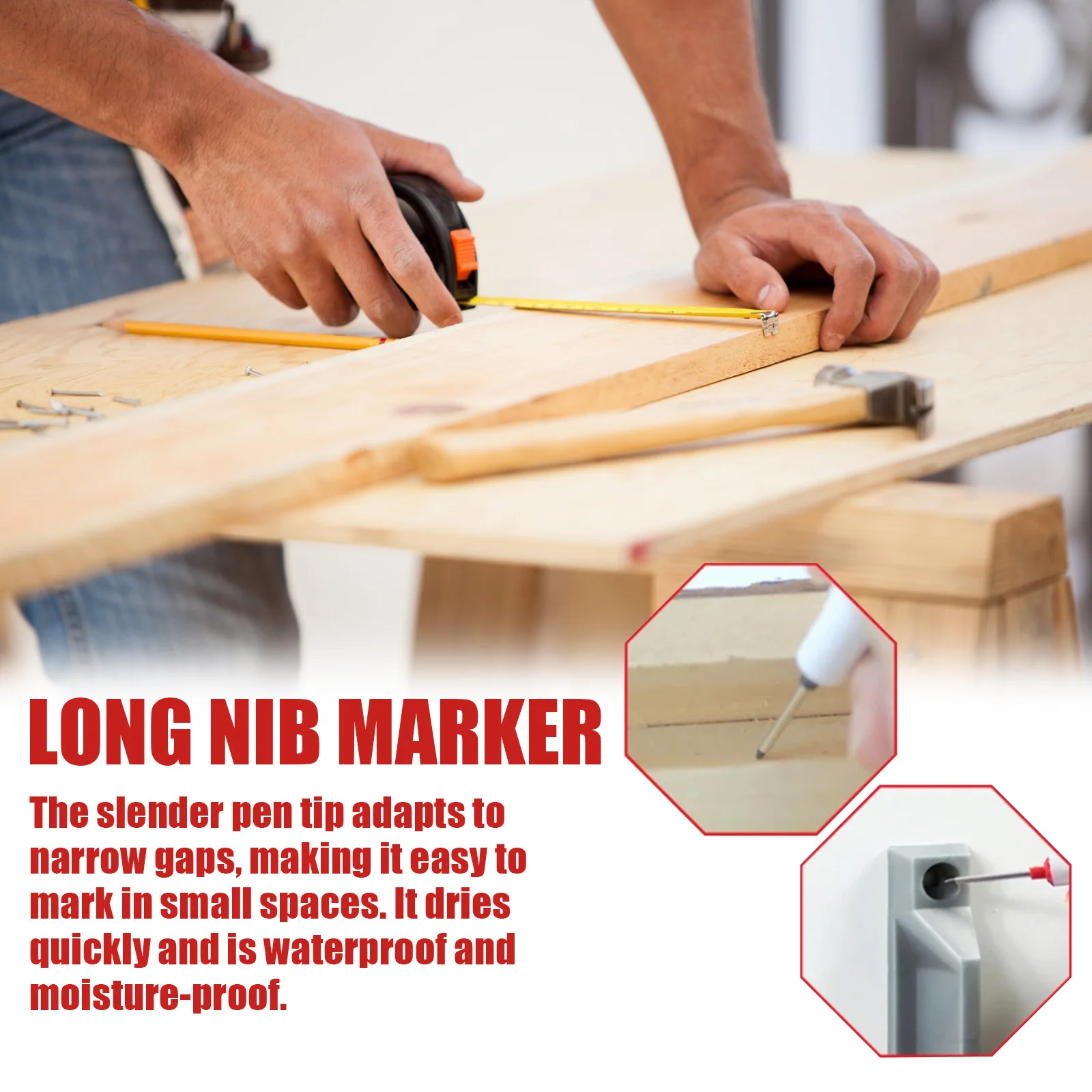 Multi-Purpose Deep Drill Hole Long Nib Waterproof Marker Pens Bathroom Home Wood Working Red Black Blue Colorful Carpenter Pen