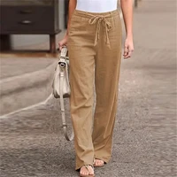 2024 Women Cotton Linen Pants Summer Fashion Elastic Waist Loose Straight Pants Female Casual Solid Color Ankle-length Trousers - Image 3