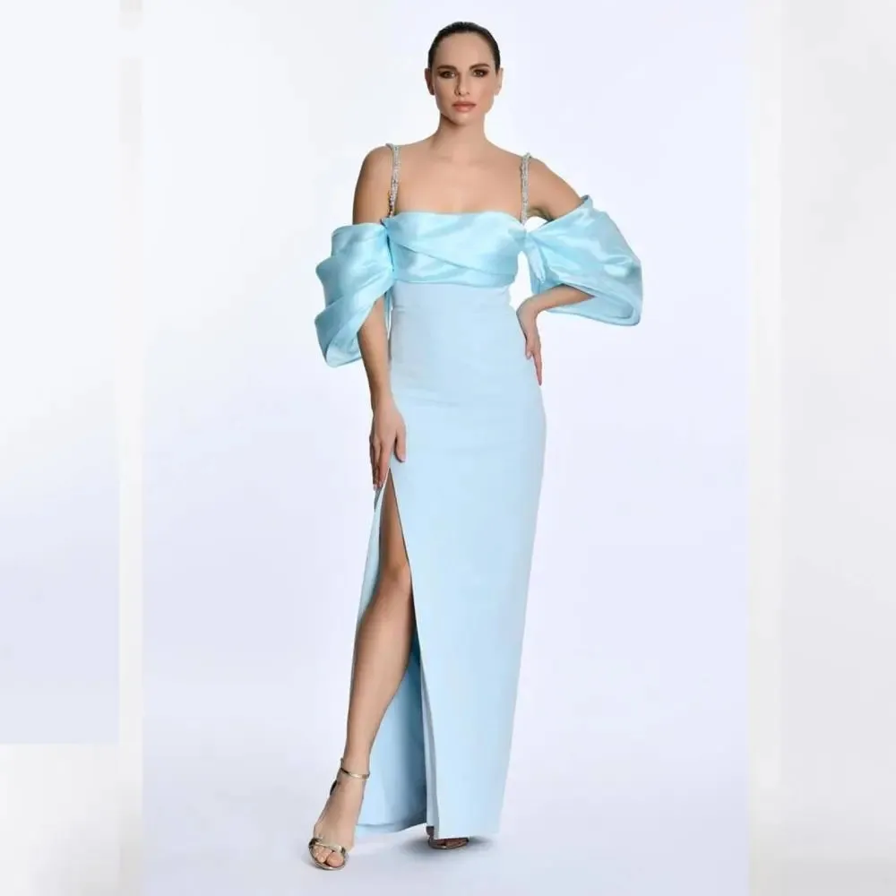 

Temperament Stain Prom Dresses For Women 2023 Simple Spaghetti Straps Split Party Dresses Floor Length Vestidos De Gala