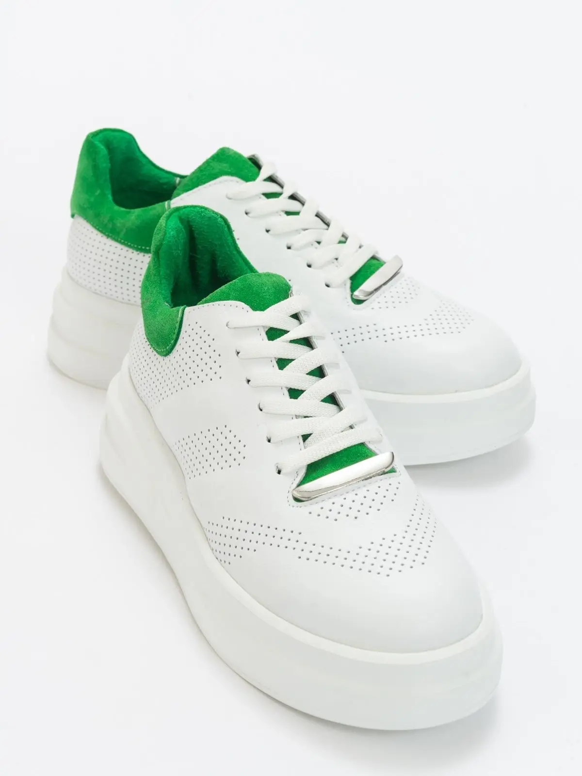 

Asse Interior Exterior Genuine Leather Thick Platform Extra Light Eva Sole Sneakers Poshnmore White green Casual shoes