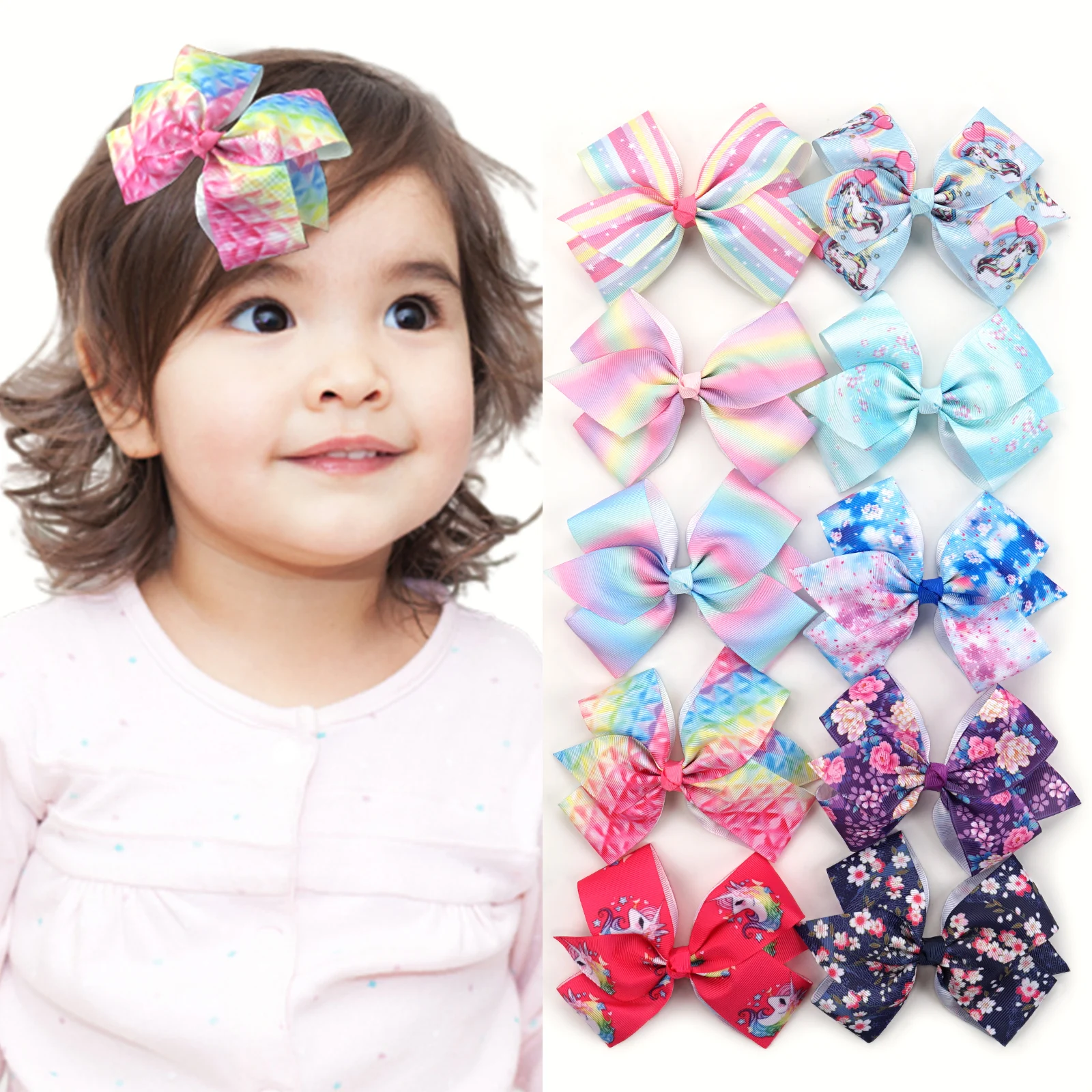 1012pcsNewSolidRibbonBowknotHairClipsForBabyGirlsHandmade