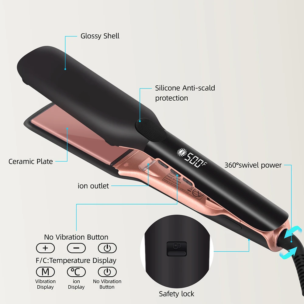 500°F Hair Straightener Plasma Hair Flat Irons With Vibrating 260°C Ceramic Coating Plate Professional Salon Tool Smooth Frizz 6