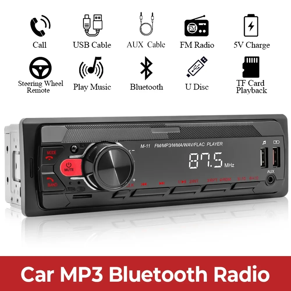 Radio para Coche con Bluetooth y Reproductor de CD - Autoradio 1-DIN con  USB, AUX, 4
