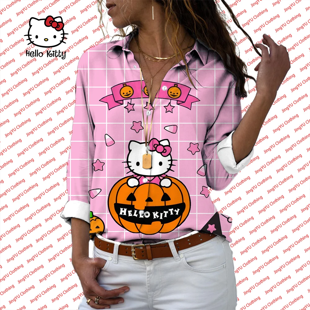 

Fall Fashion New Ladies Shirts Loose Casual Office Office Blouse Lapel Long Sleeve Shirts Women Hello Kitty Shirts