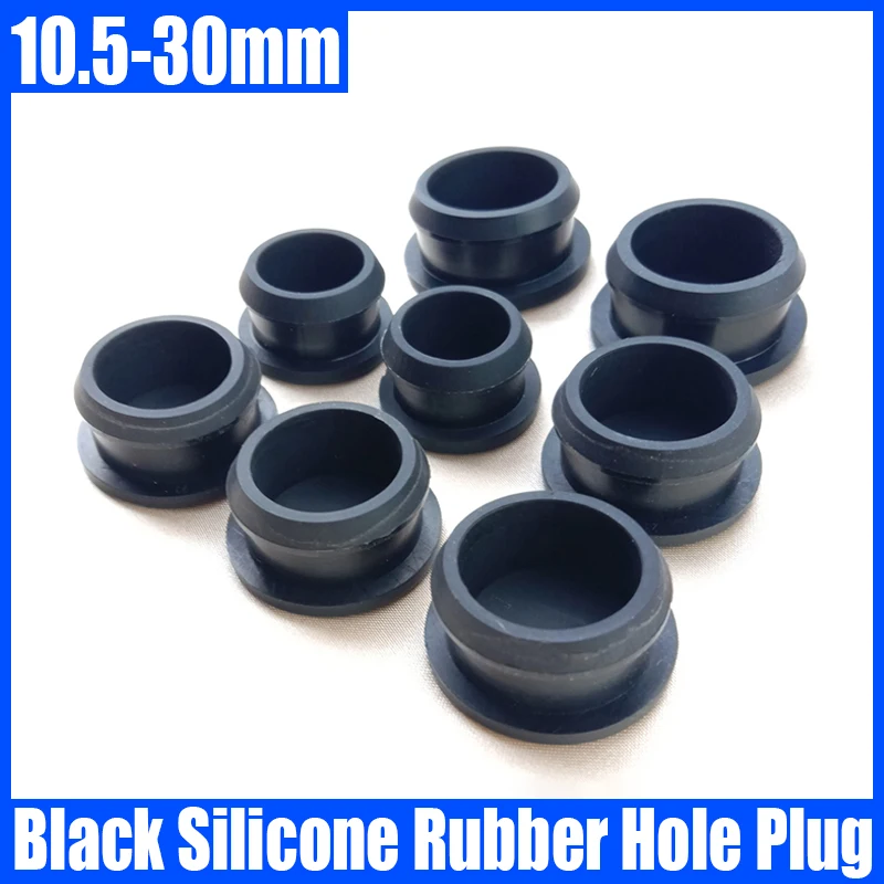 rubberen stopstoppers, afdekdoppen for gaten, 10 stuks zwart massief siliconen rubberen doppen T-type plugdeksel Snap-on pakking Blanking End Seal Stopper 2,5 mm-14 mm (maat: A 13 mm, dikte: 10 stuks