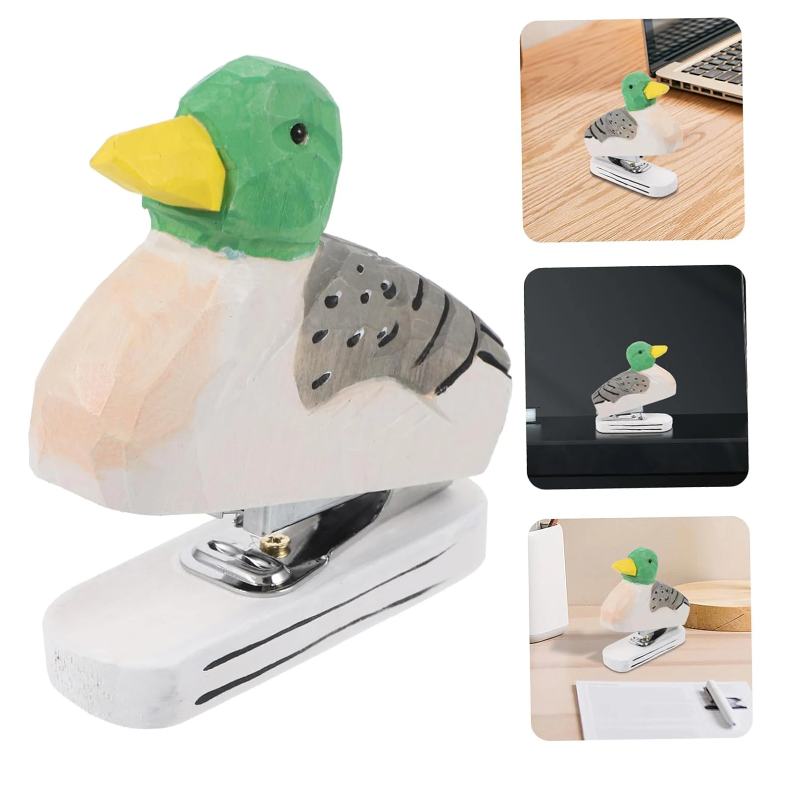 나무 동물 스테이플러 손으로 조각한 동물 조각상 책상용 종이 스테이플러 사무..