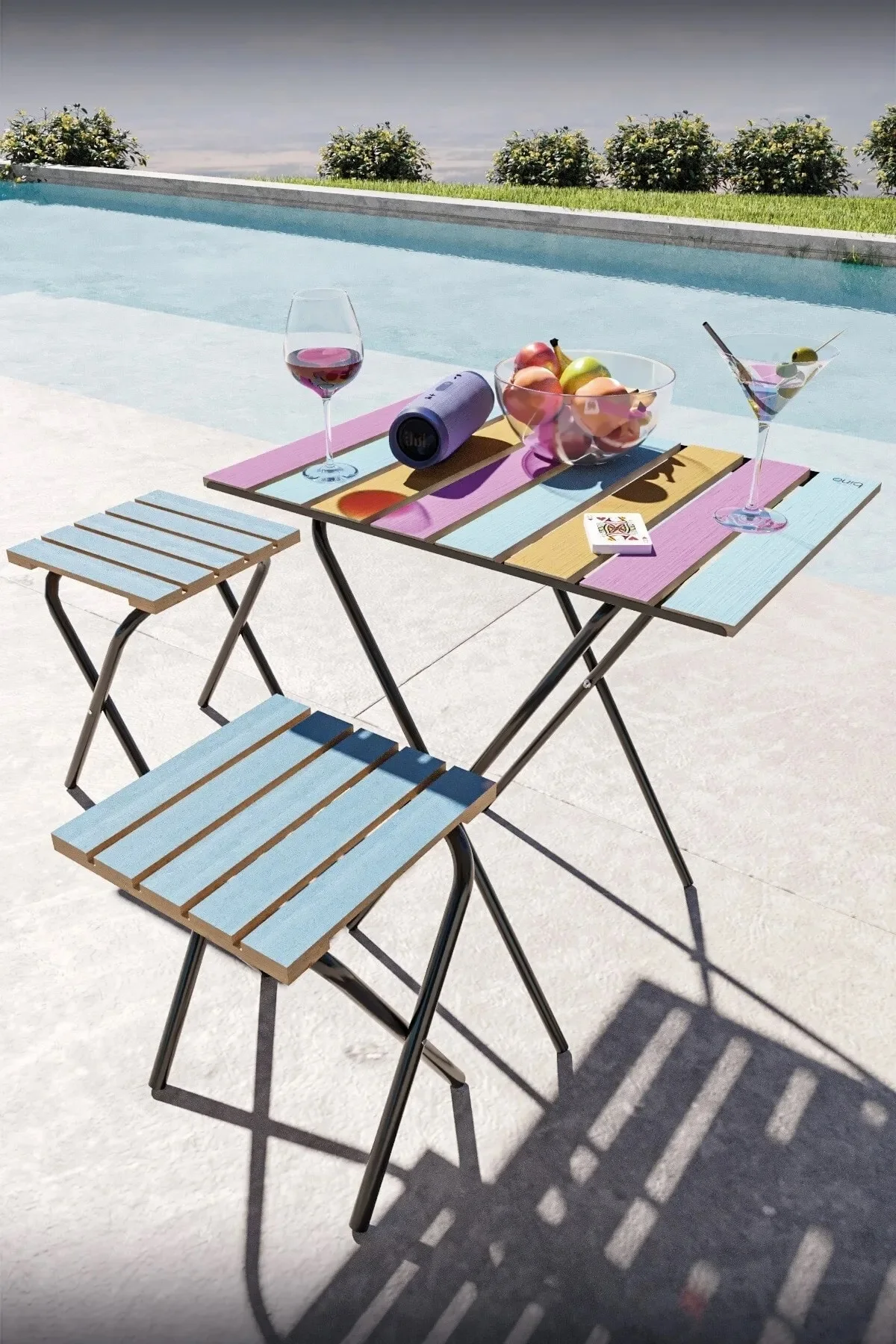 Portable Wood Camp Table & Chairs - Rustic Outdoor Furniture Set for Picnics and Camping Adventures colorful dining table set