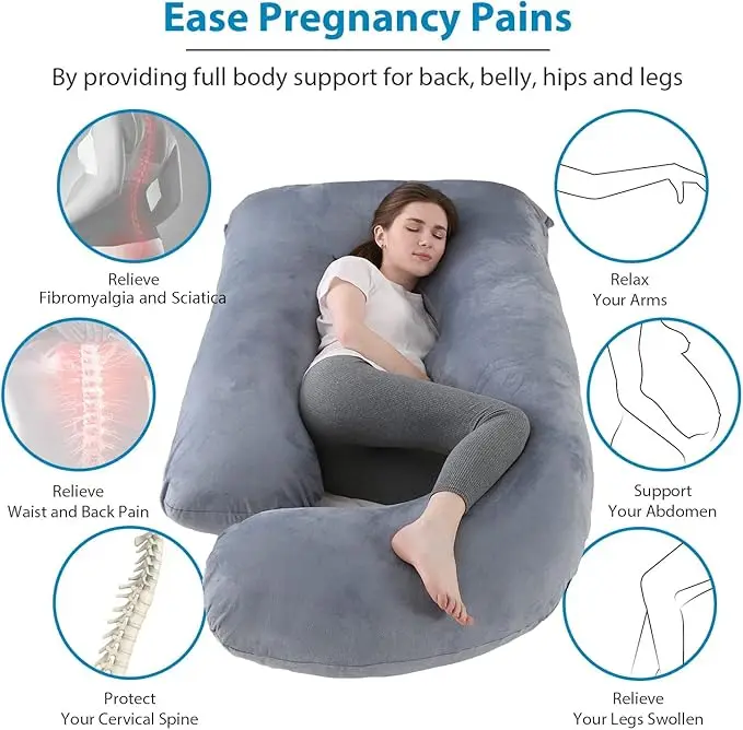 Pregnancy Pillow J Shaped Full Body Pillow with Velvet Cover Grey Maternity Pillow for Pregnant Women,57 inch Full Body Pillows 4