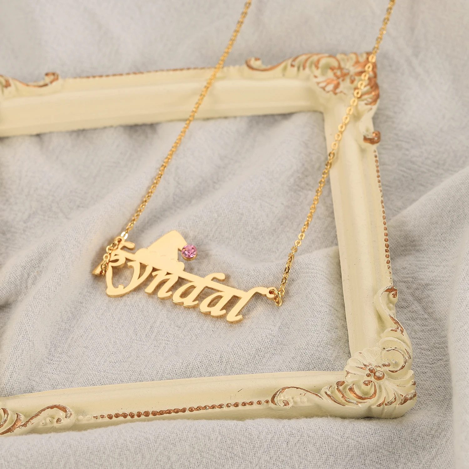 Custom Name Necklace Birthstone Santa Hat Personalized GoldPlated Stainless Steel Name Pendant Necklace For Women Christmas Gift