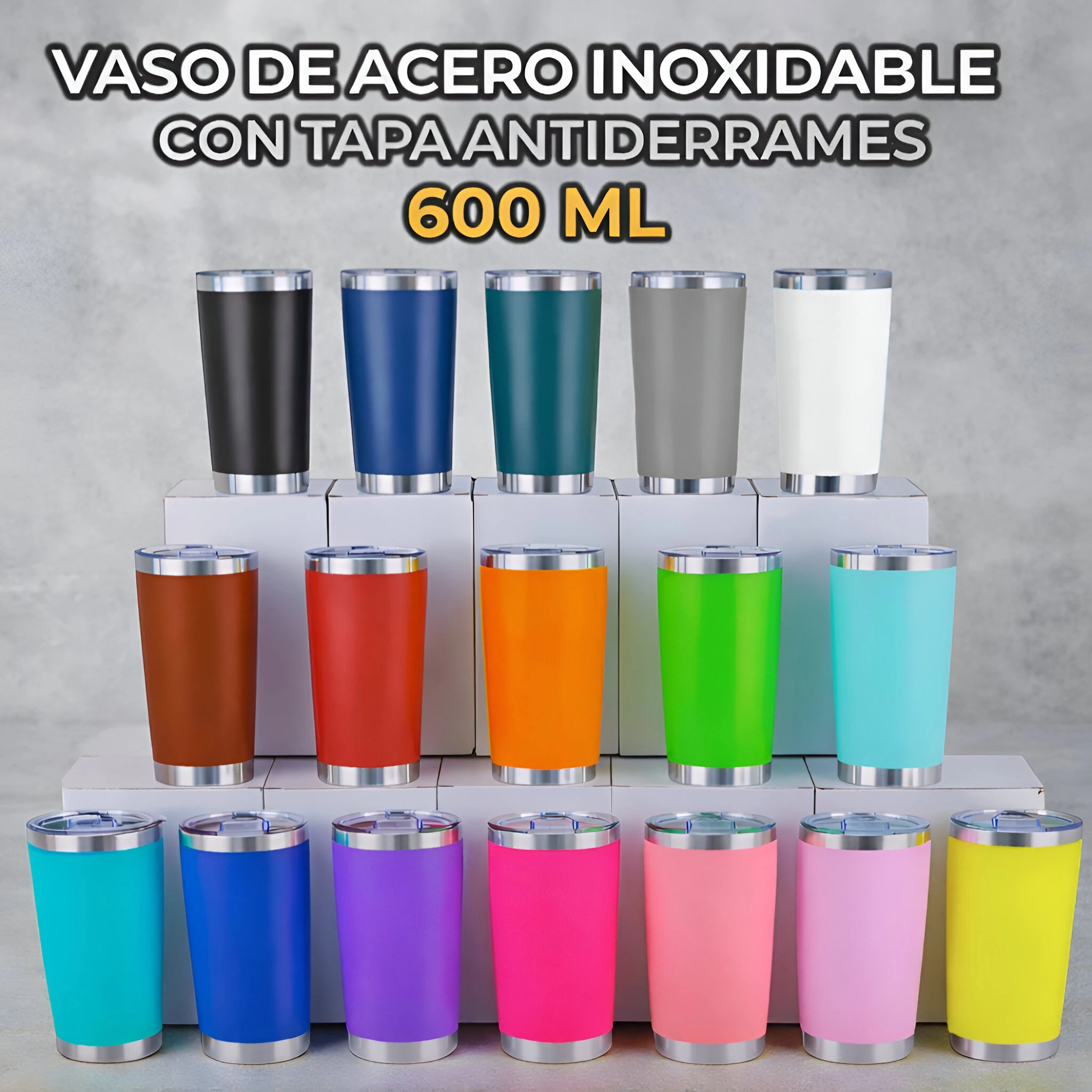 Termo/Vaso térmico de acero inoxidable, KTA-77, Vaso con tapa, Termo portátil, Termo para café, Bebidas, Champán, Cócteles, Termo aislante de colores variados, capacidad 600 ml.