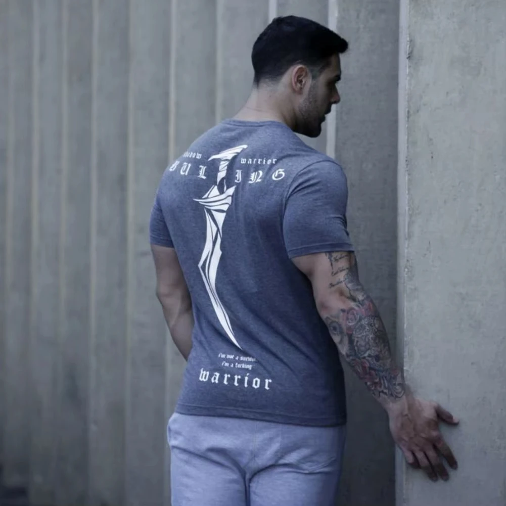 New Summer Gym T-shirt Large-type Brand Sports T-shirt Men Shirt Bodybuilding Fitness Printing Short Sleeve Running