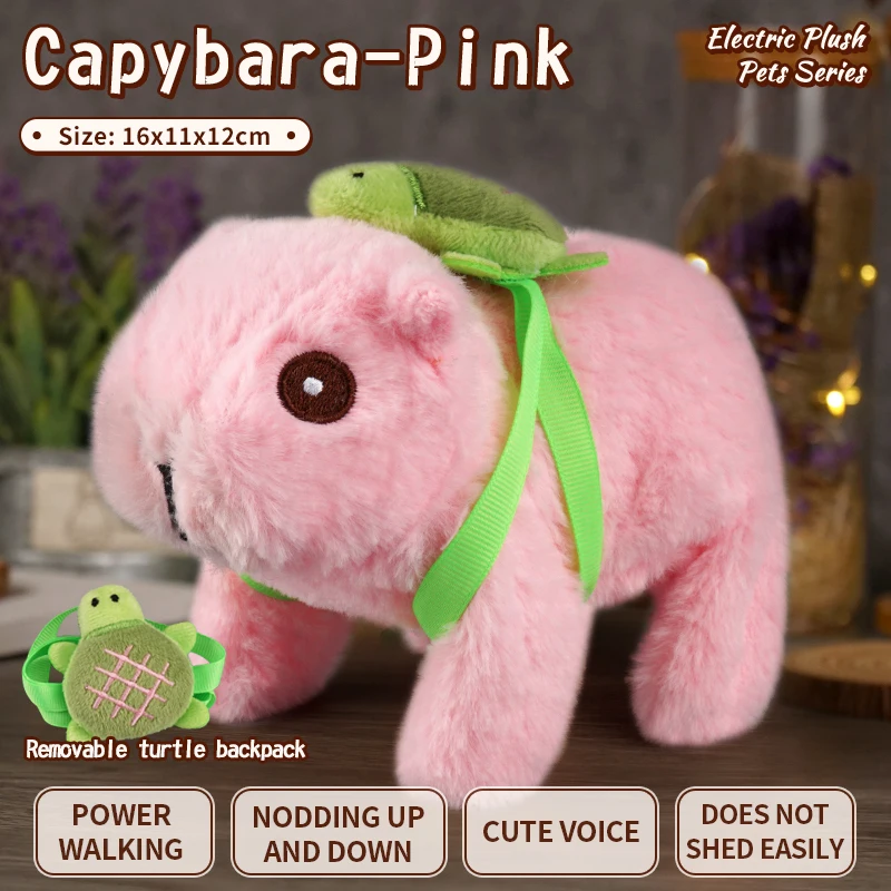 دمية محاكاة كهربائية من القطيفة كابيبارا صوت المشي هدية لعبة للأطفال مع حقيبة سلحفاة
