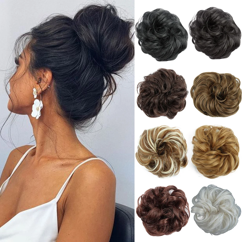 Hair Bun Extensions Synthetic Hair Bun Wig Donut Wavy Elastic Rubber Scrunchie Hair Pieces Ladies Extension Curly Wrap