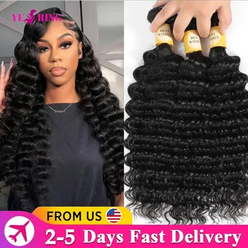 Fasci di capelli umani a onda profonda 12A Brasiliano che indossa estensioni dei capelli grezzi ricci vergini Fasci di capelli umani al 100% Consegna in 2-5 giorni